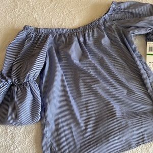 Blue & white striped off the shoulder top